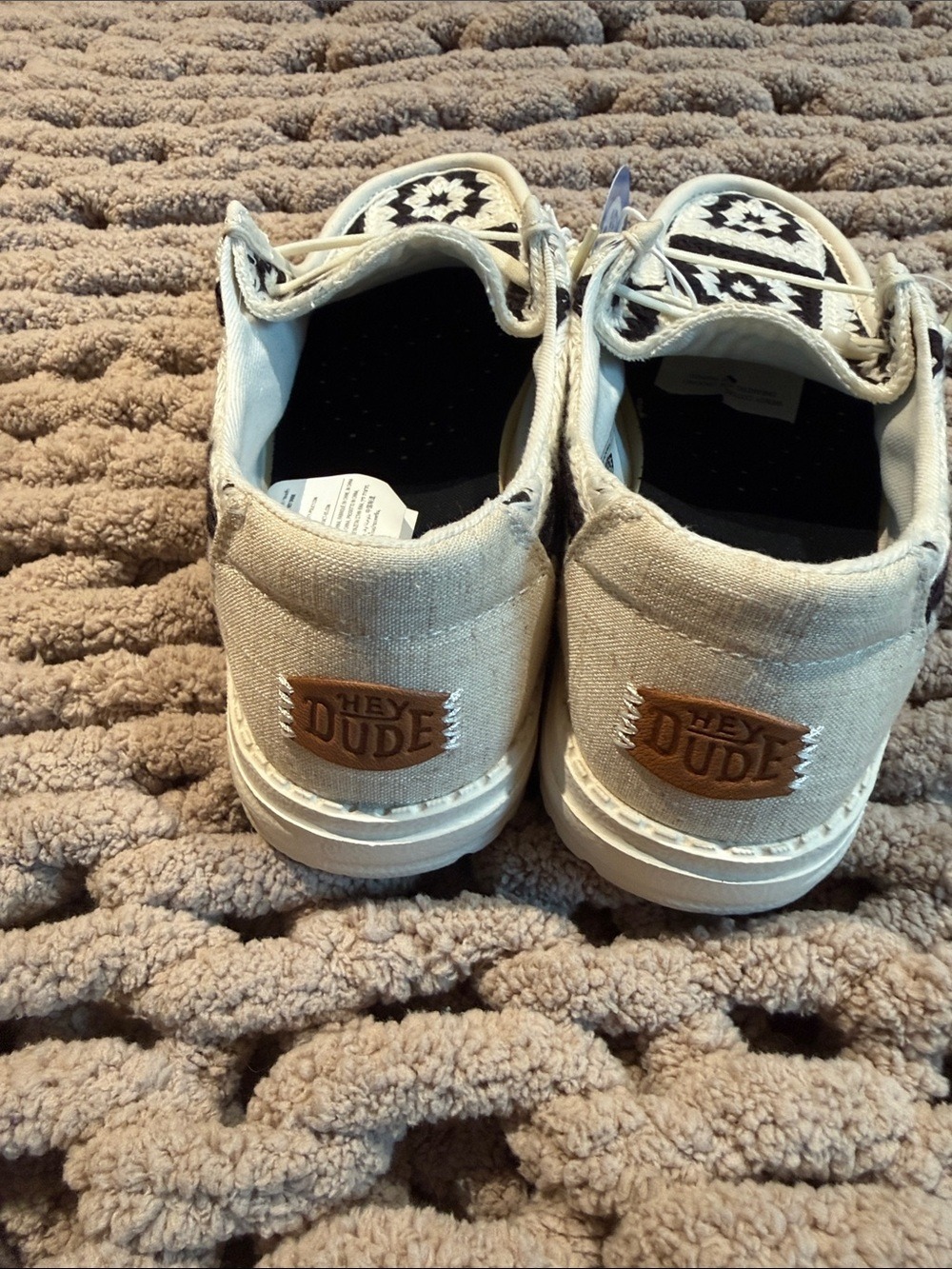Hey Dude Black & White Crochet Pattern Slip-On Shoes - Picture 3 of 6